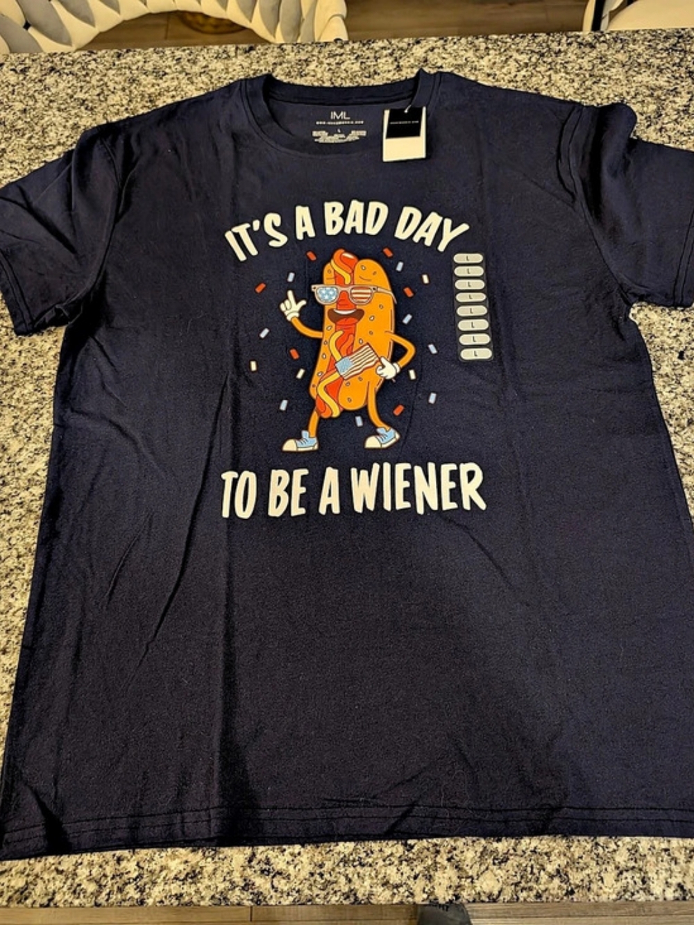 Isaac Morris It's a Bad Day to Be a Wiener T-Shirt Graphic Tee Blue Size Large
